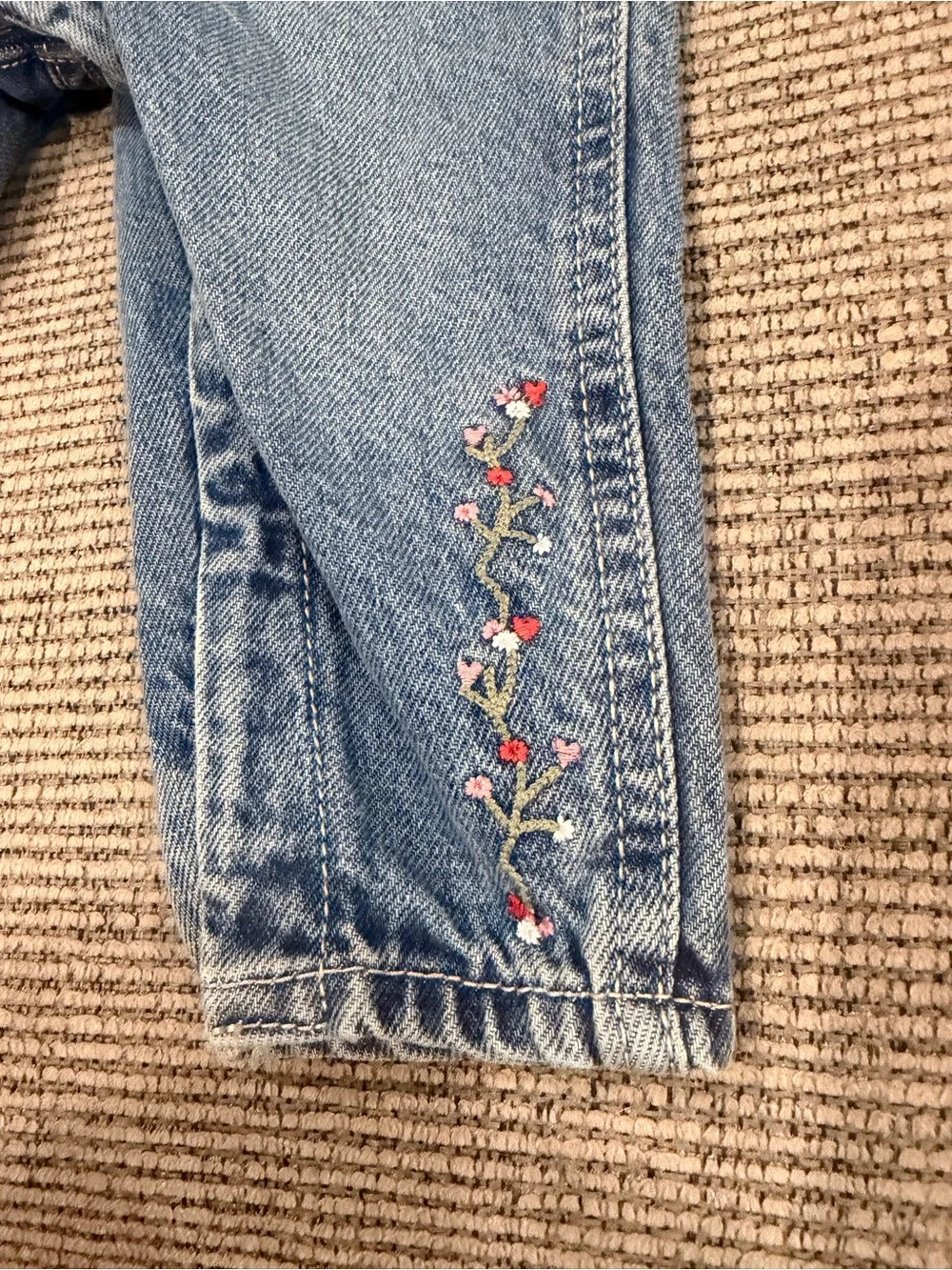 Old Navy Light Blue Denim Floral Embroidered Girls' Overalls Break Away Legs 18m
